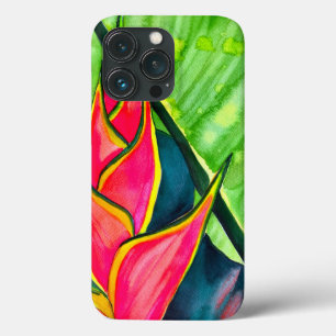 Watercolor heliconia tropical flower iPhone 13 pro case