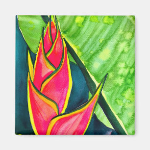 Watercolor heliconia tropical flower magnet