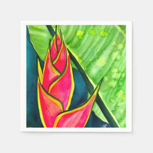 Watercolor heliconia tropical flower napkin