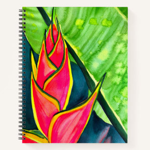 Watercolor heliconia tropical flower notebook