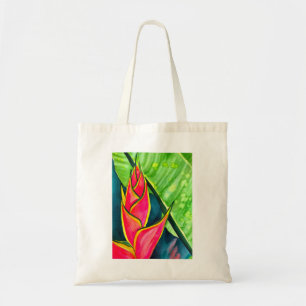 Watercolor heliconia tropical flower tote bag