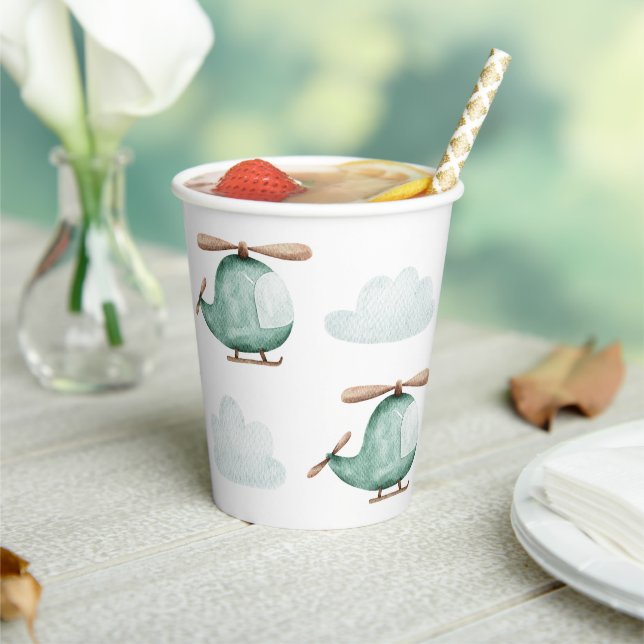 Watercolor Helicopter | Baby Shower or Birthday Paper Cups (Insitu)