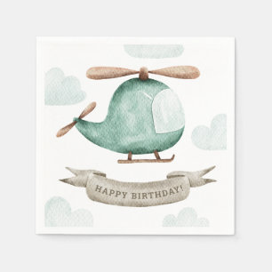 Watercolor Helicopter Birthday   Cute Kids Party Napkin