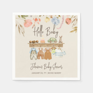Watercolor Hello Baby Boho Nursery Baby Shower Napkin