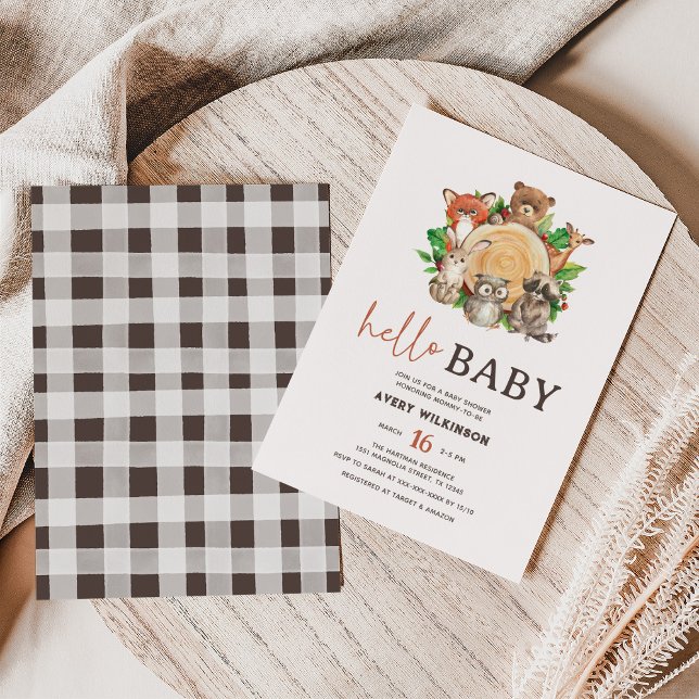 Watercolor Hello Baby Woodland Animals Baby Shower Invitation (Creator Uploaded)