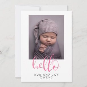 Watercolor Hello Pink Script  Photo Collage Baby  Announcement