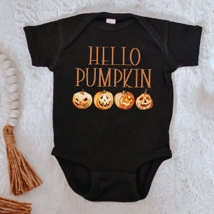 Watercolor Hello Pumpkin Halloween Fall Autumn Baby Bodysuit