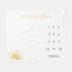 Watercolor “Hello Sunshine” Baby Milestone Fleece Blanket