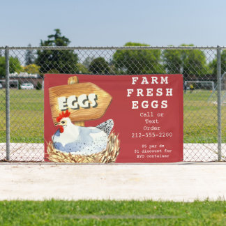 Watercolor Hen Farm Fresh Eggs Outdoor Banner