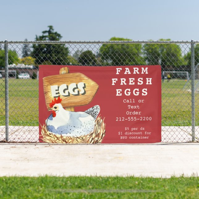 Watercolor Hen Farm Fresh Eggs Outdoor Banner (Insitu)