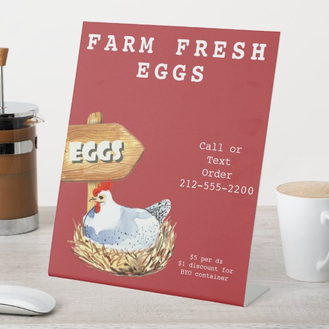 Watercolor Hen Farm Fresh Eggs  Pedestal Sign (In SItu)