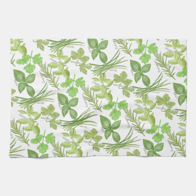 Watercolor Herb Print Tea Towel (Horizontal)