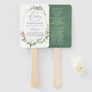 Watercolor Herbarium Geometric Wedding Program Hand Fan