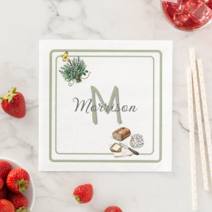 Watercolor Herbs & Bread Farmhouse Sage Custom Napkin