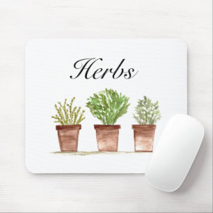 Watercolor Herbs Thyme Rosemary Parsley Plants pot Mouse Pad