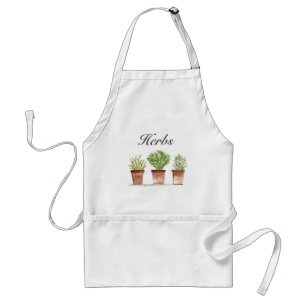 Watercolor Herbs Thyme Rosemary Parsley Plants Pot Standard Apron