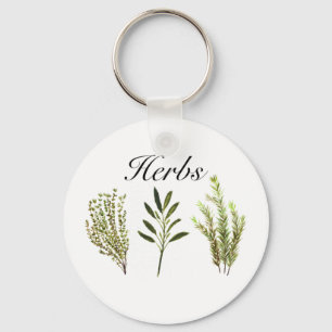 Watercolor Herbs Thyme Rosemary Sage Plants Pot Key Ring