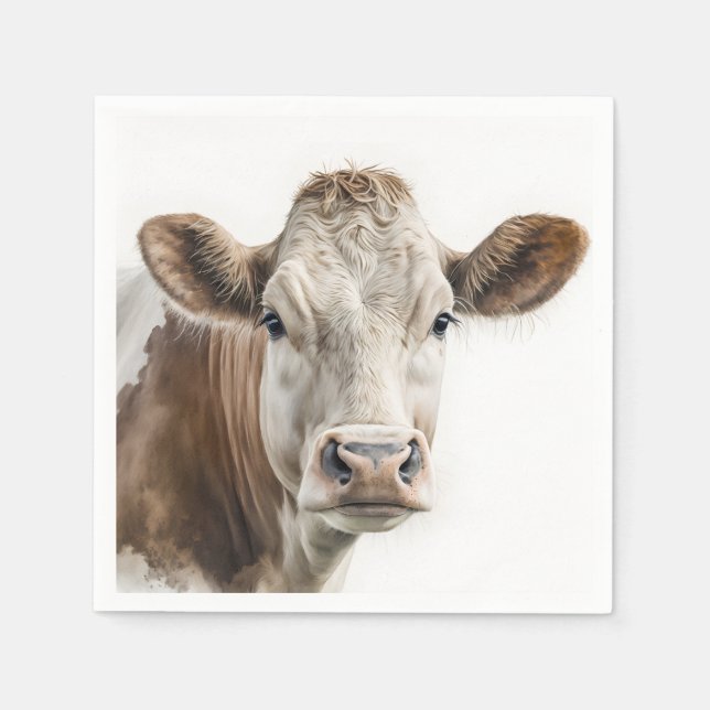Watercolor Hereford Cow Portrait Napkin (Front)