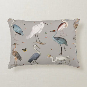 Watercolor Heron Bird Egret Nature Pattern Decorative Cushion