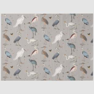 Watercolor Heron Bird Egret Nature Pattern Tissue Paper