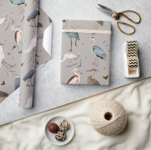 Watercolor Heron Bird Egret Nature Pattern Wrapping Paper