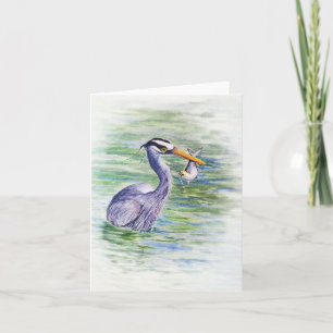 Watercolor Heron Fishing  Note Card
