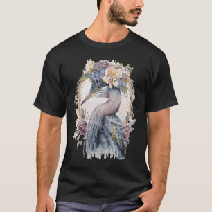 Watercolor Heron Freshwater Bird Watching Flower C T-Shirt
