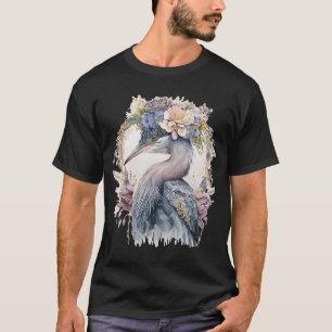 Watercolor Heron Freshwater Bird Watching Flower C T-Shirt