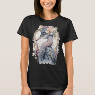 Watercolor Heron Freshwater Bird Watching Flower C T-Shirt