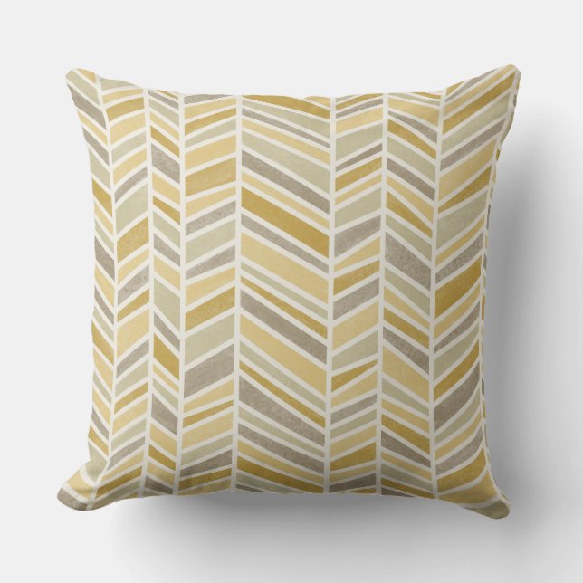 Watercolor Herringbone, Butterscotch, Mustard, Tan Cushion (Front)