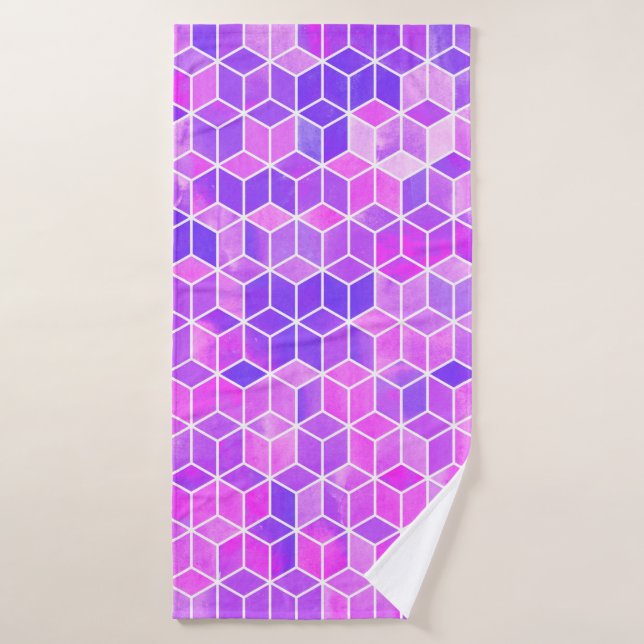 Watercolor hexagon illustration pattern bath towel (Bath Towel)
