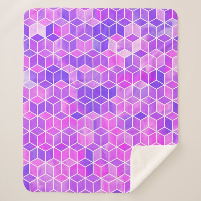 Watercolor hexagon illustration pattern sherpa blanket (Front)