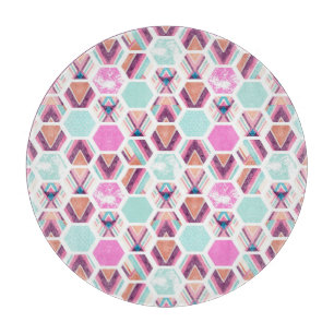 Watercolor Hexagon Pattern Cutting Board