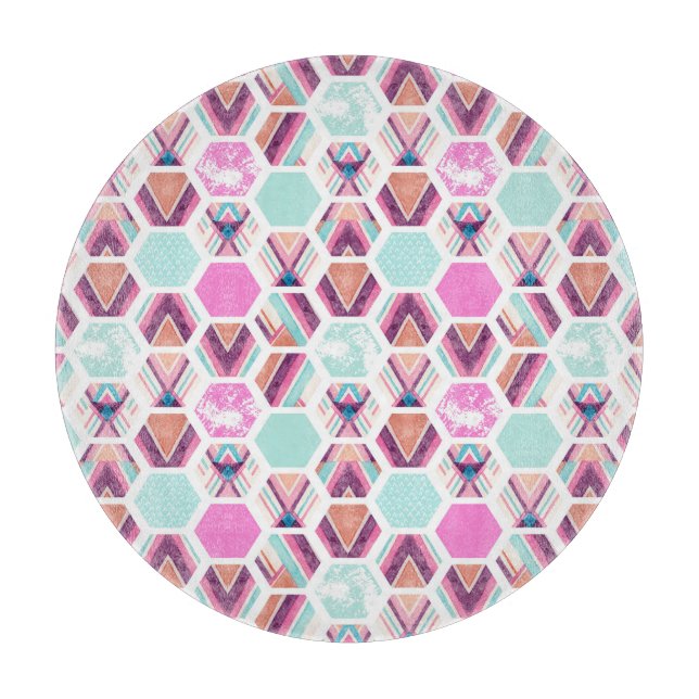 Watercolor Hexagon Pattern Cutting Board (Front)