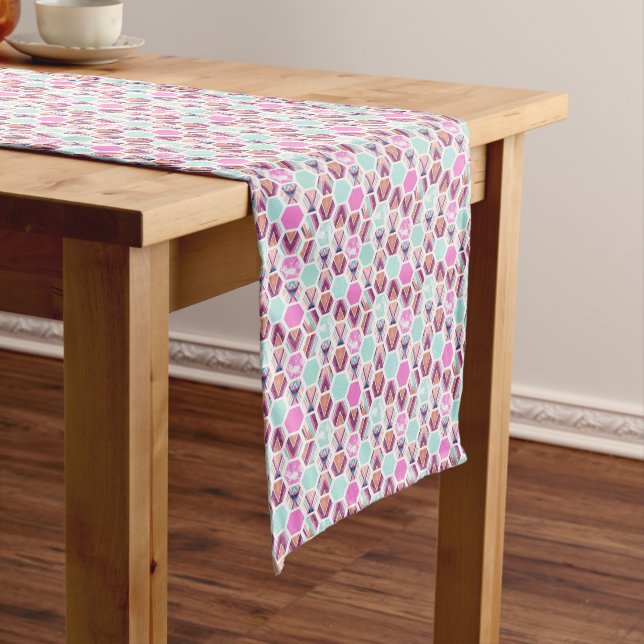 Watercolor Hexagon Pattern Short Table Runner (In Situ)