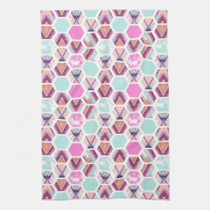 Watercolor Hexagon Pattern Tea Towel