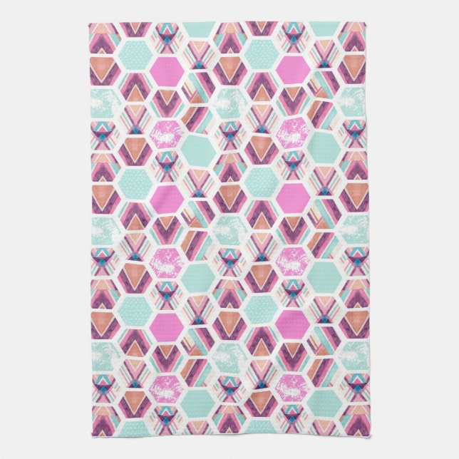 Watercolor Hexagon Pattern Tea Towel (Vertical)