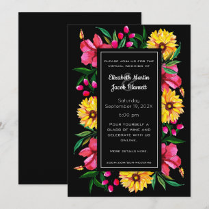 Watercolor Hibiscus & Dahlias Virtual Wedding Invitation