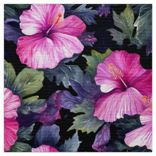 Watercolor Hibiscus (Dark III) Fabric