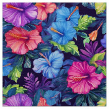 Watercolor Hibiscus (Dark IV) Fabric