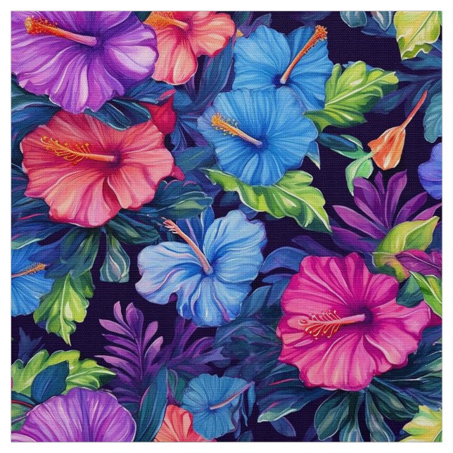 Watercolor Hibiscus (Dark IV) Fabric (Swatch)