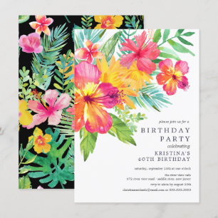 Watercolor Hibiscus Floral Tropical Birthday Party Invitation
