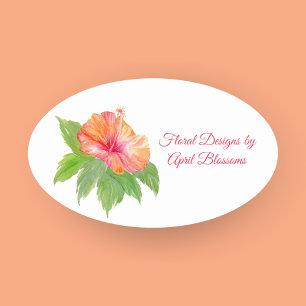 Watercolor Hibiscus Florist   Oval Sticker