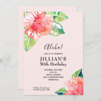 Watercolor Hibiscus Flowers Birthday