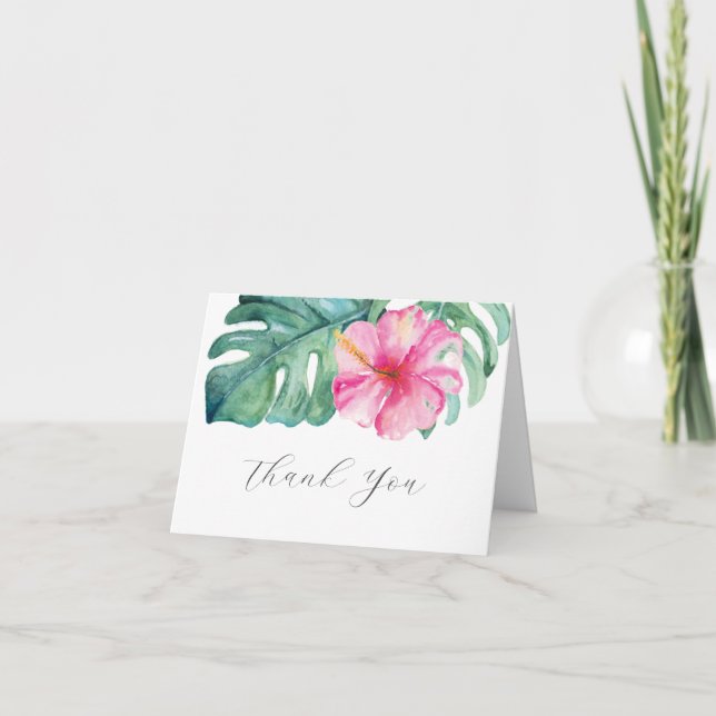 Watercolor Hibiscus Funeral Thank You Cards (Front)