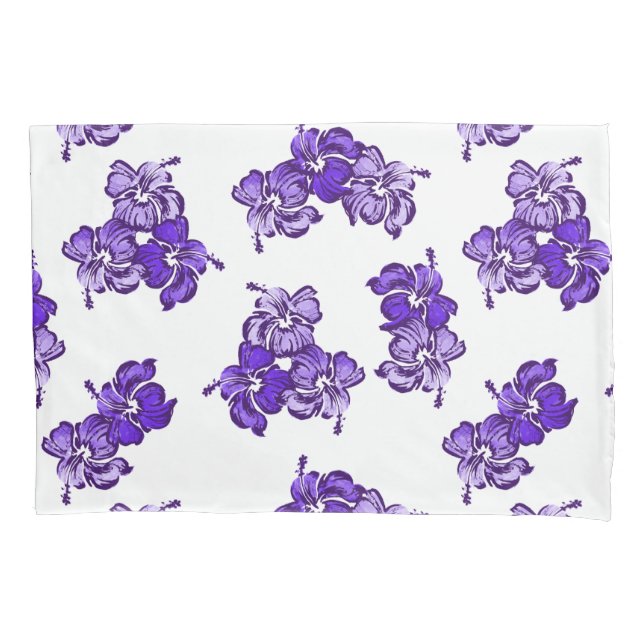 Watercolor Hibiscus Hawaiian Floral Reversible Pillowcase (Front)