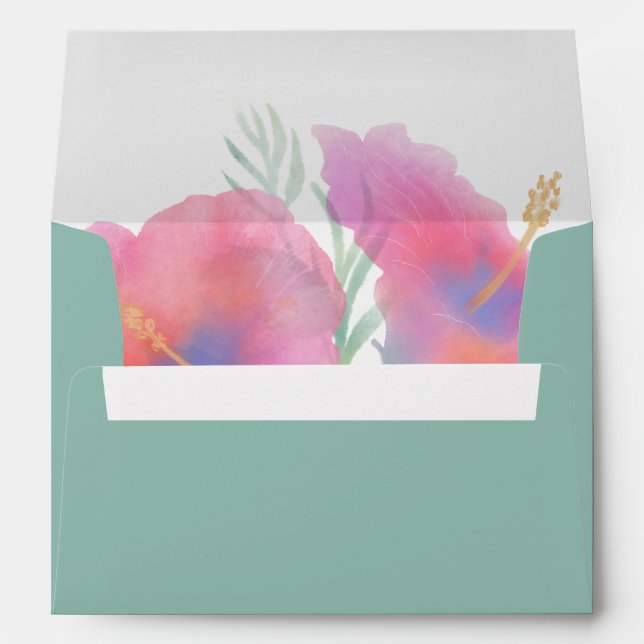Watercolor Hibiscus Maui Wedding Envelope (Back (Bottom))