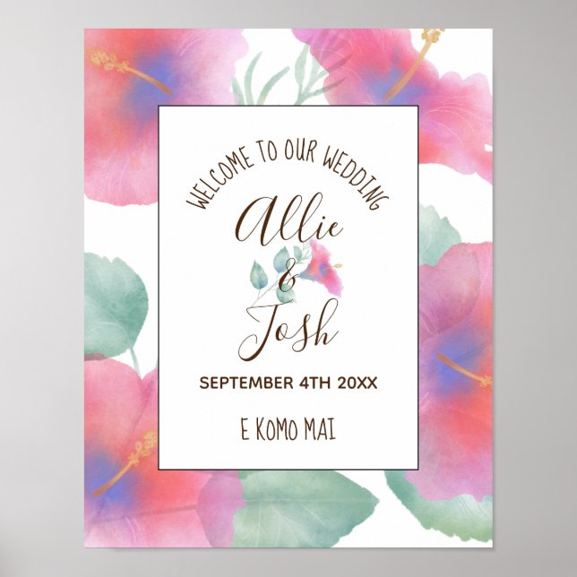 Watercolor Hibiscus Maui Wedding Poster (Front)