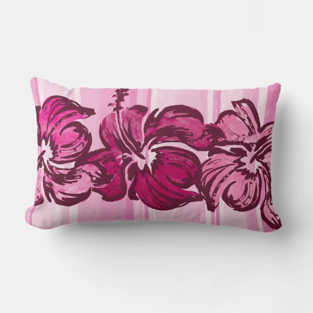 Watercolor Hibiscus Reversible Lumbar Pillow (Front)
