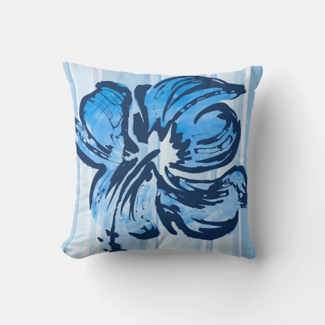 Watercolor Hibiscus Reversible Square Pillow (Front)